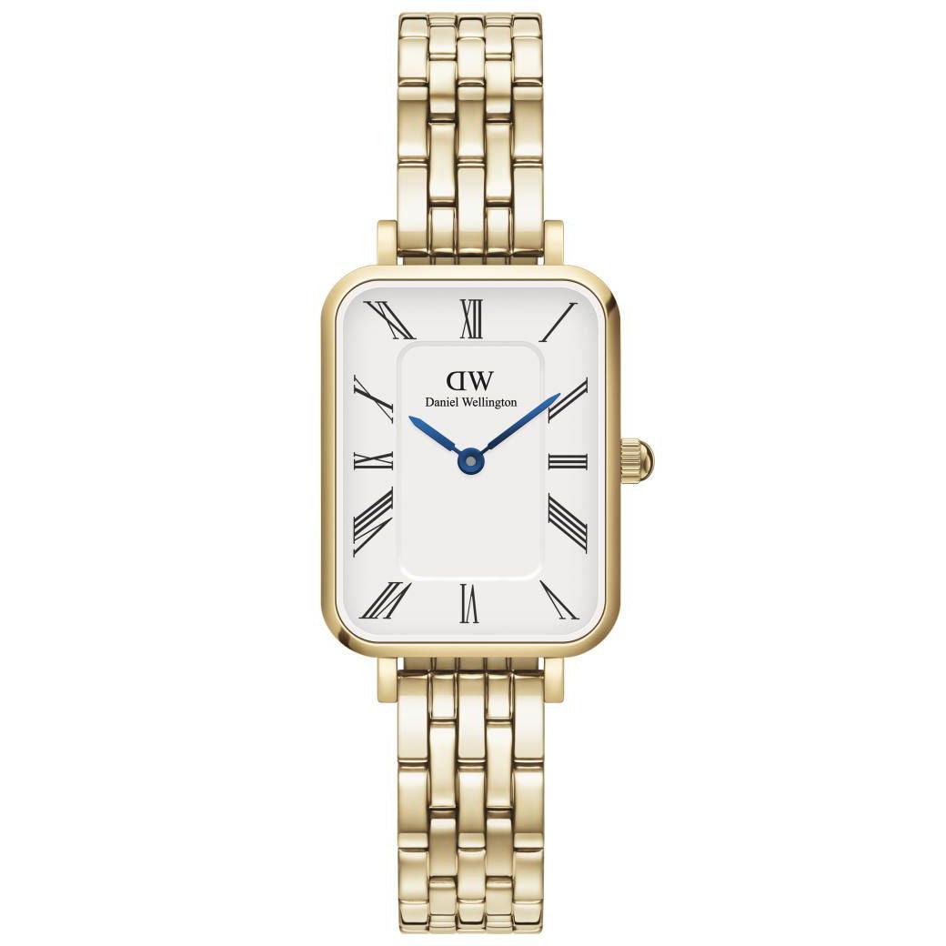 Daniel Wellington Quadro Roman square women's watch with gold-colored chain and white dial, Model ADW00100688