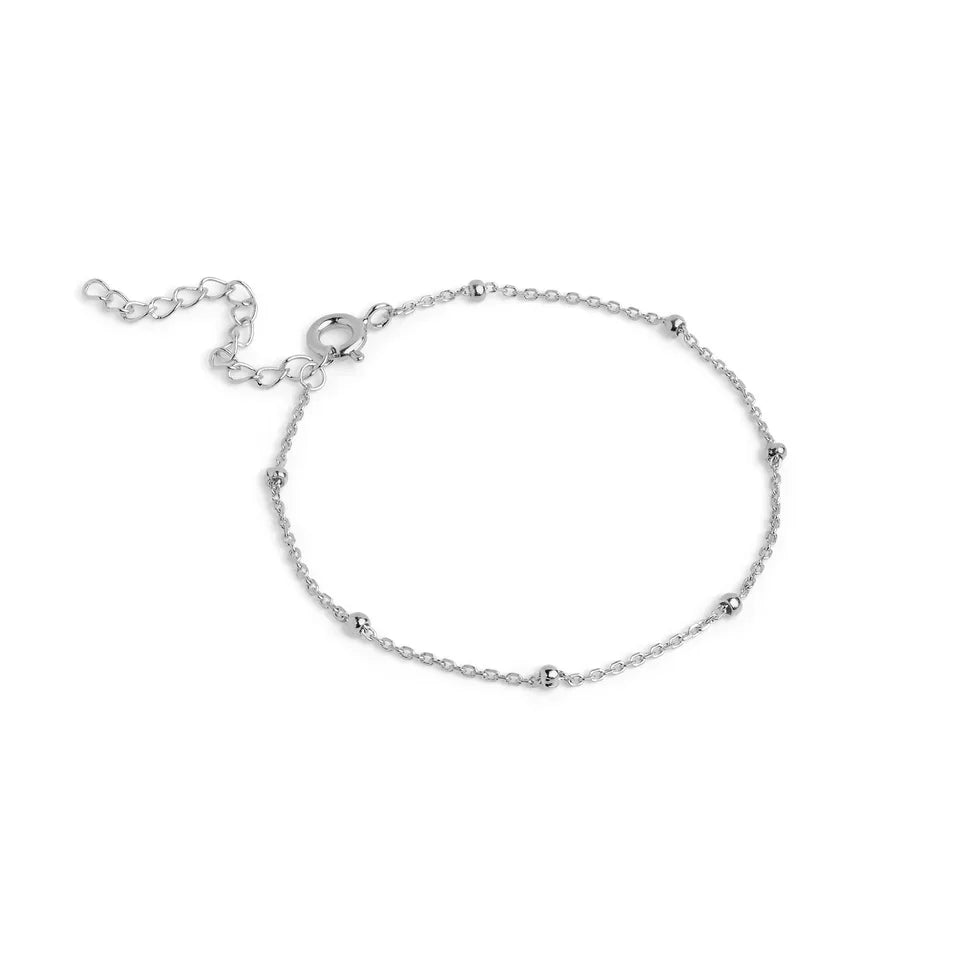 Enamel Beaded Chain Bracelet in silver with fine small balls and adjustable clasp, Model B153S-1.