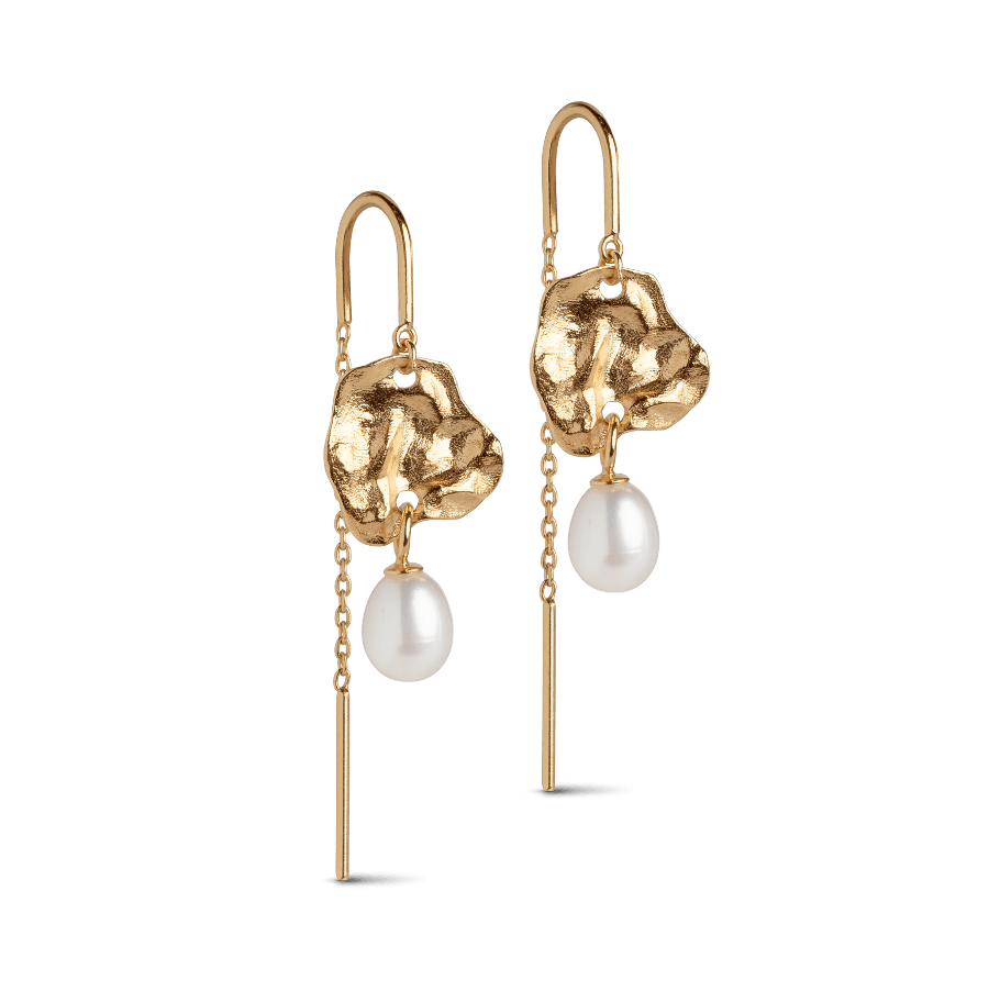 Enamel Kai Pearl earrings silver-plated with organic gold look and white freshwater pearl. Model E326GM-E326GM-1