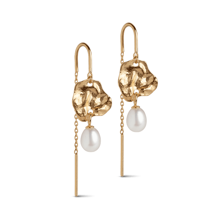Enamel Kai Pearl earrings silver-plated with organic gold look and white freshwater pearl. Model E326GM-E326GM-1