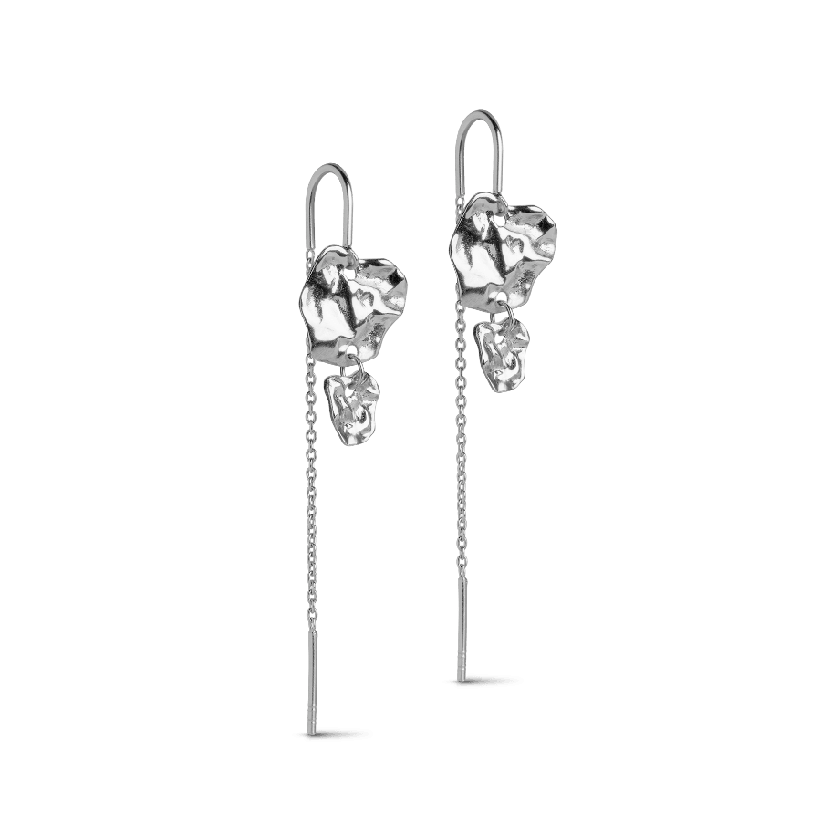 Enamel Kim Earrings with organic shape in silver and chain detail, Model E328SM-E328SM-1.