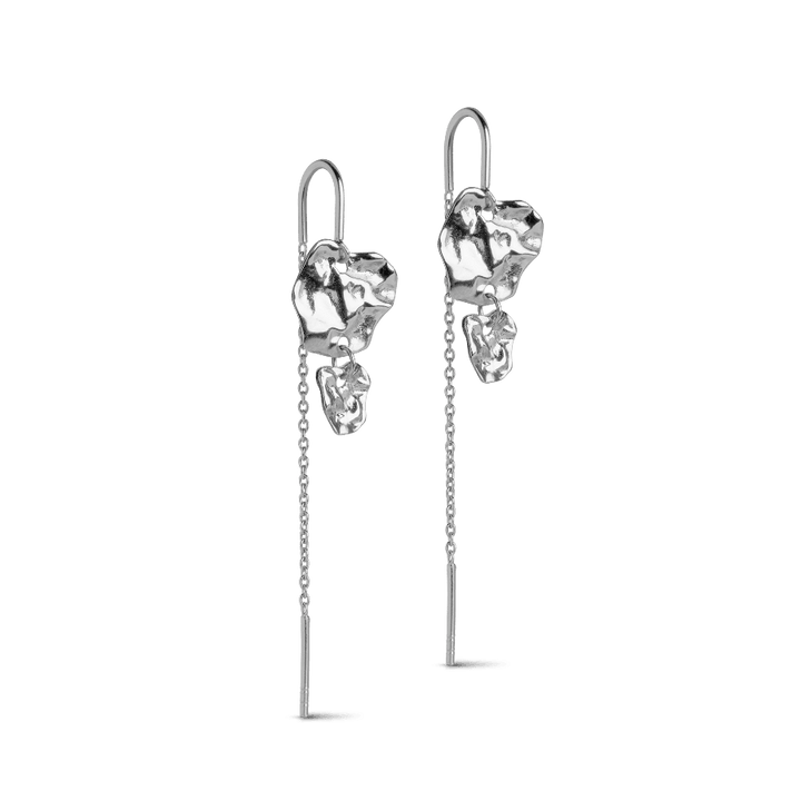 Enamel Kim Earrings with organic shape in silver and chain detail, Model E328SM-E328SM-1.