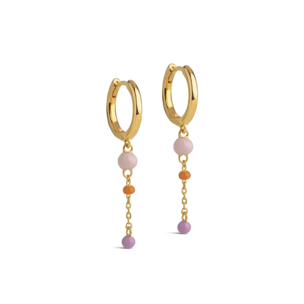 enamel lola ball blush earrings, gold hoops with pink, purple and orange pearls, Model e424g-blush-1