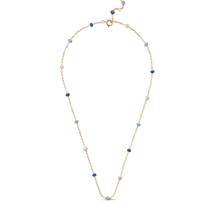 enamel lola ball necklace marine in gold-plated silver n137g-marine-1, chain with blue and white pearls, Model n137g-marine-1