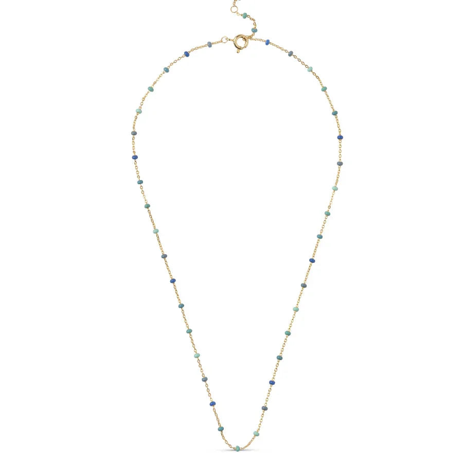 Enamel Lola necklace Atlantic in gold-plated silver with small blue and green pearls, Model n55g-atlantic-1