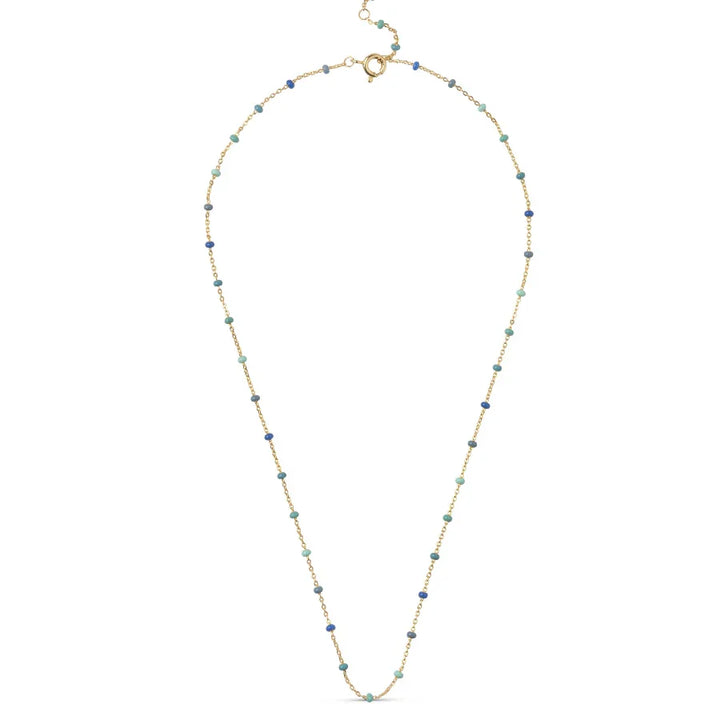 Enamel Lola necklace Atlantic in gold-plated silver with small blue and green pearls, Model n55g-atlantic-1