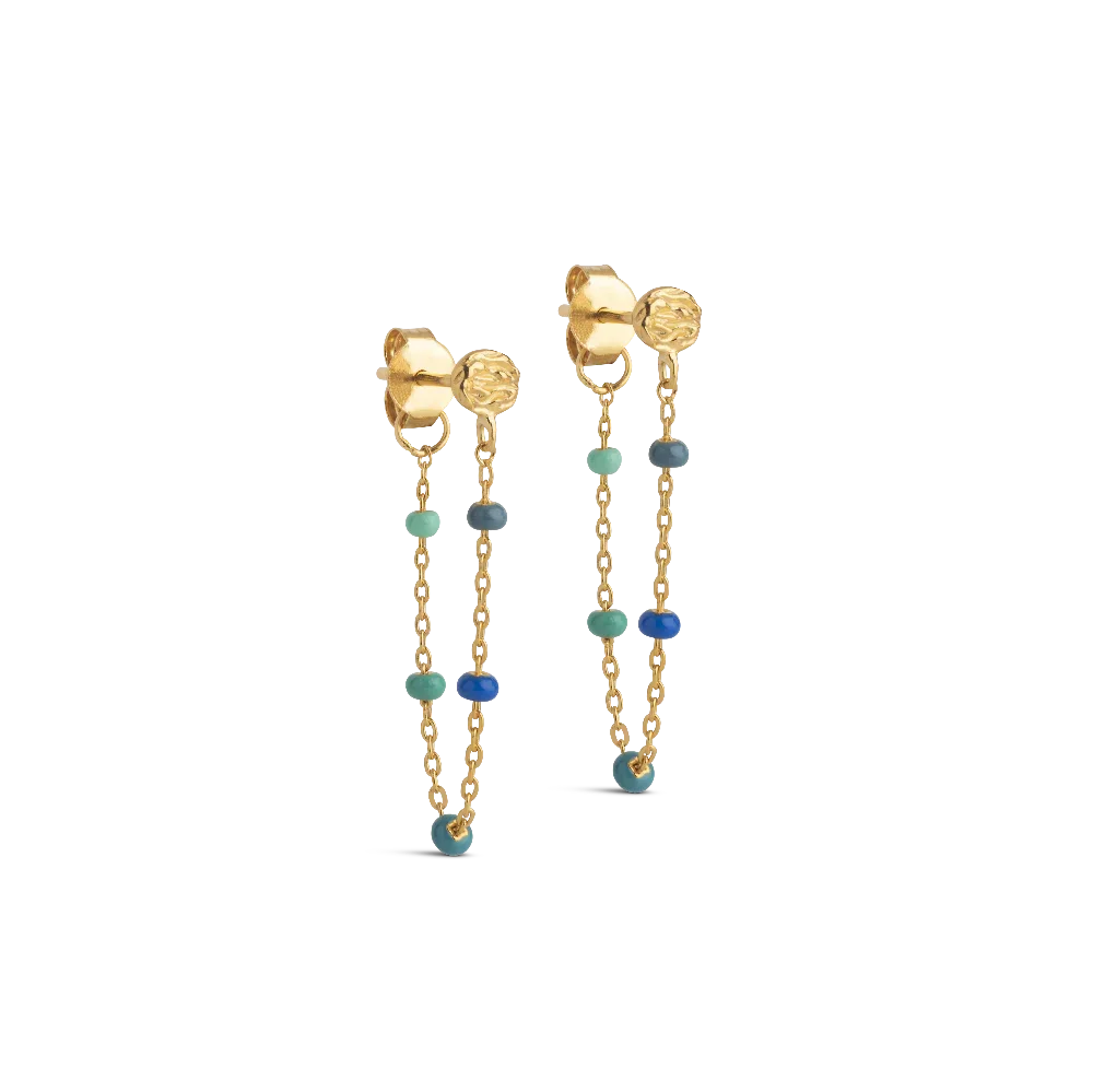 enamel lola earrings atlantic in gold-plated silver with blue and green pearls, Model e140gm-atlantic-1