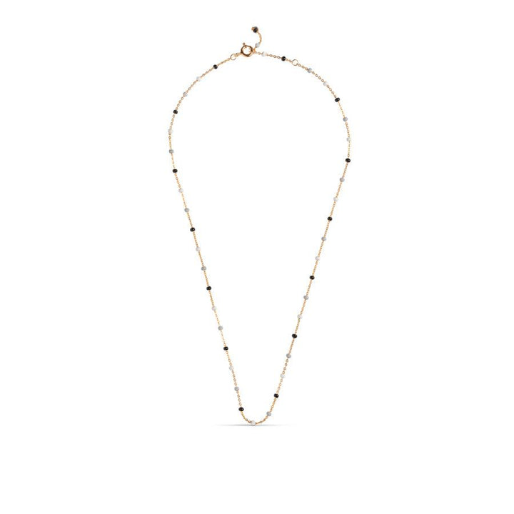 Enamel Lola Salt n Pepper Necklace in gold with black and white pearls, elegant chain, Model N55G-SALT PEPPER