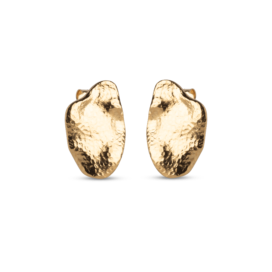 enamel maia large stud gold-plated earrings with organic shape and hammered structure. Model e387gm-e387gm-1