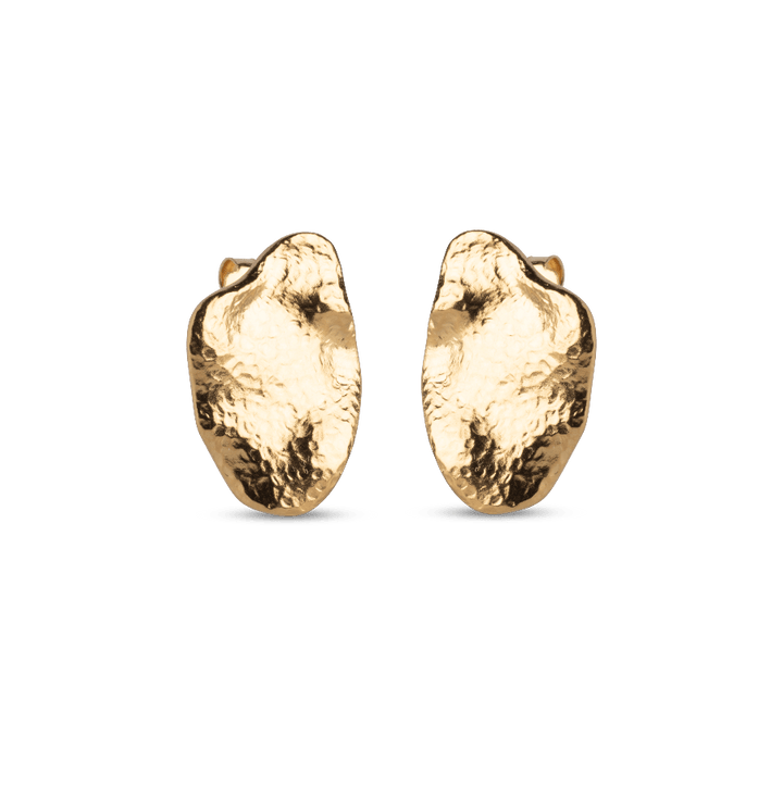 enamel maia large stud gold-plated earrings with organic shape and hammered structure. Model e387gm-e387gm-1