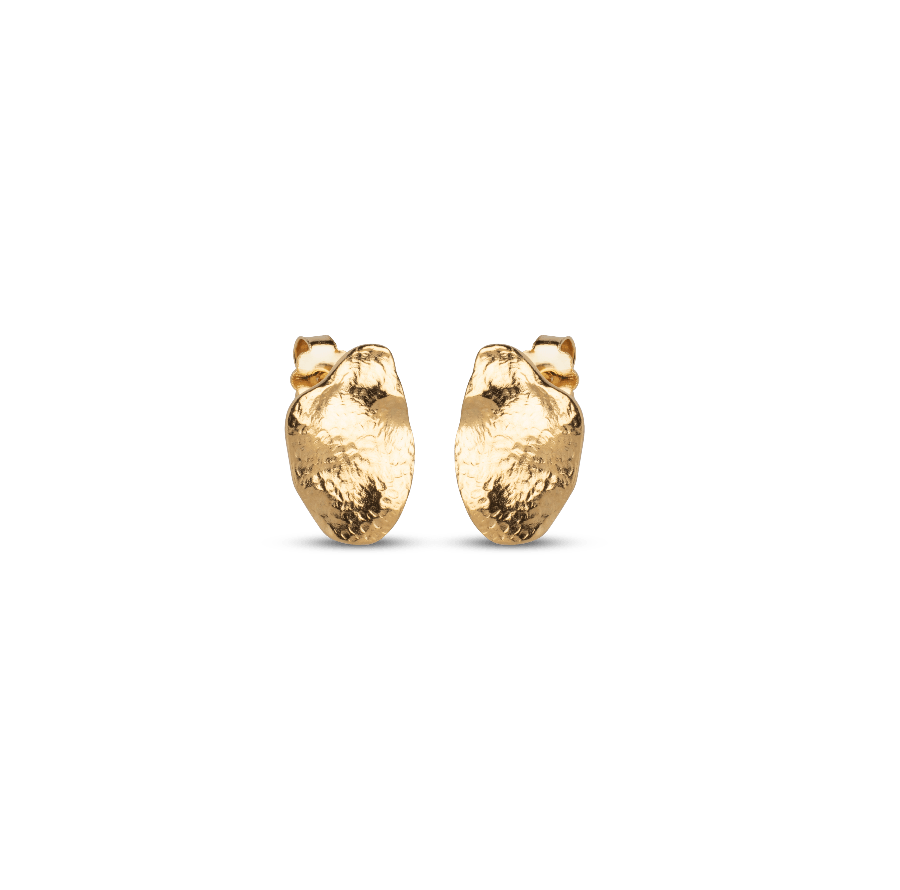enamel maia small studs gold-plated ear studs in hammered gold look, closeup, Model e386gm-e386gm-1