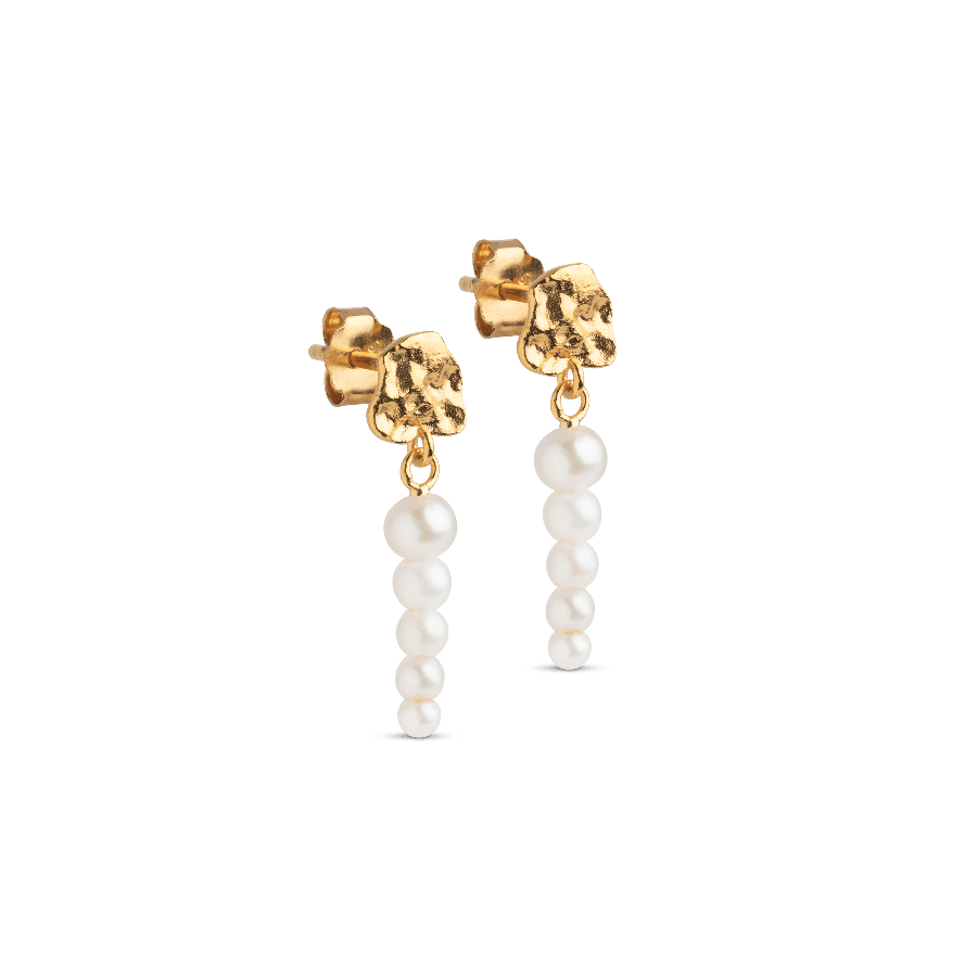 enamel malaika pearls earrings in gold-plated silver with white pearls, elegant design, Model E345GM