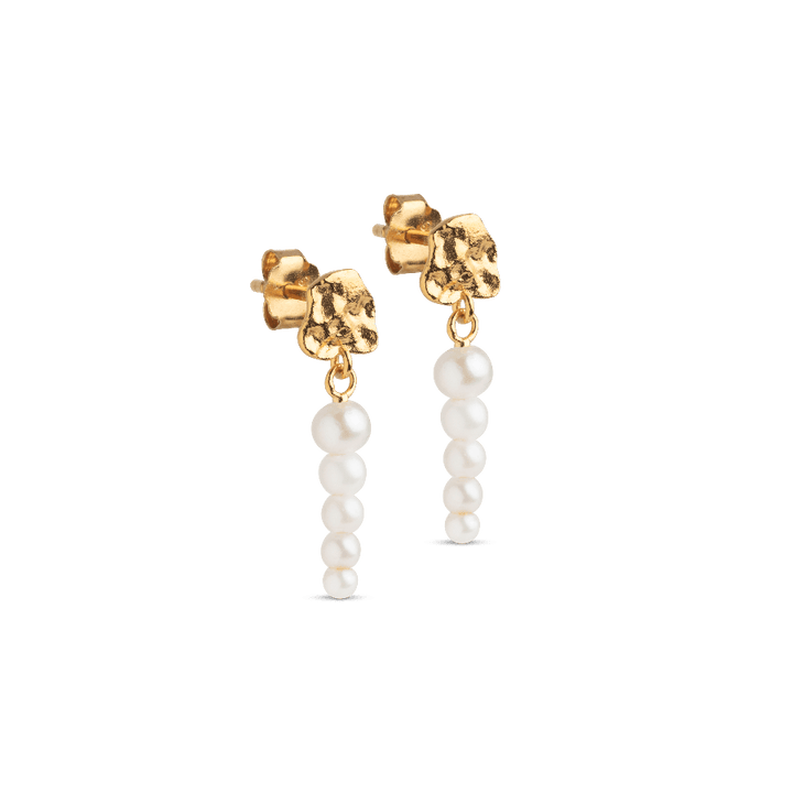 enamel malaika pearls earrings in gold-plated silver with white pearls, elegant design, Model E345GM