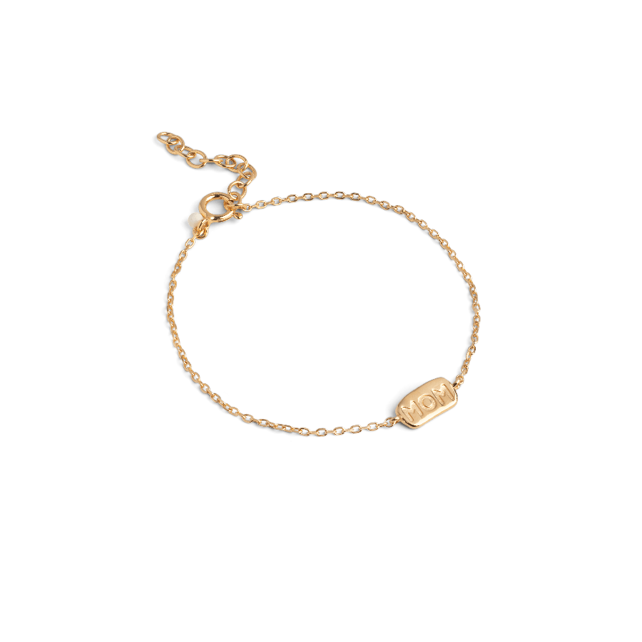 Enamel Mom Bracelet in gold-plated silver with engraved MOM plate and fine chain, Model B132G-B132G-1.