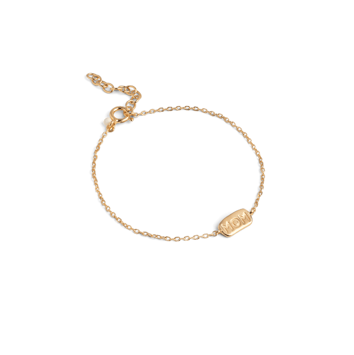 Enamel Mom Bracelet in gold-plated silver with engraved MOM plate and fine chain, Model B132G-B132G-1.