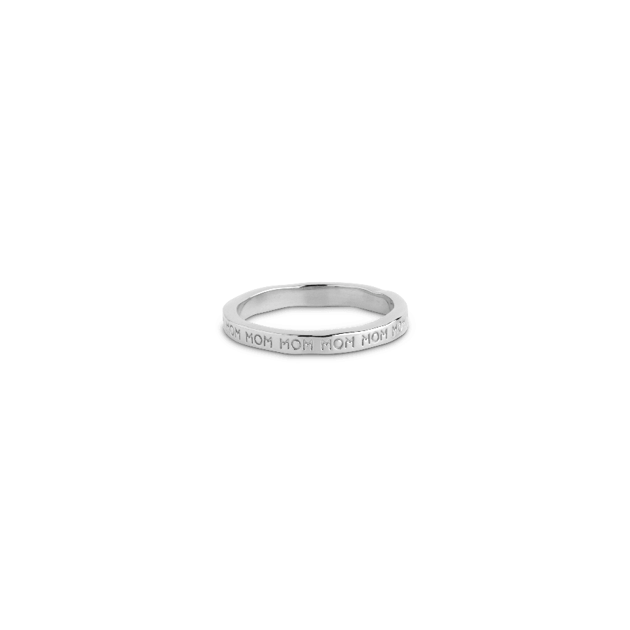 enamel mom sol ring r86s, simple silver ring with embossing 'MOM' on glossy surface, Model R86S-001-1
