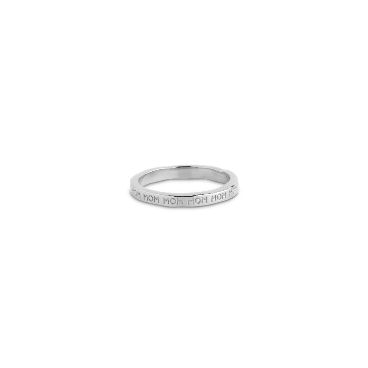 enamel mom sol ring r86s, simple silver ring with embossing 'MOM' on glossy surface, Model R86S-001-1