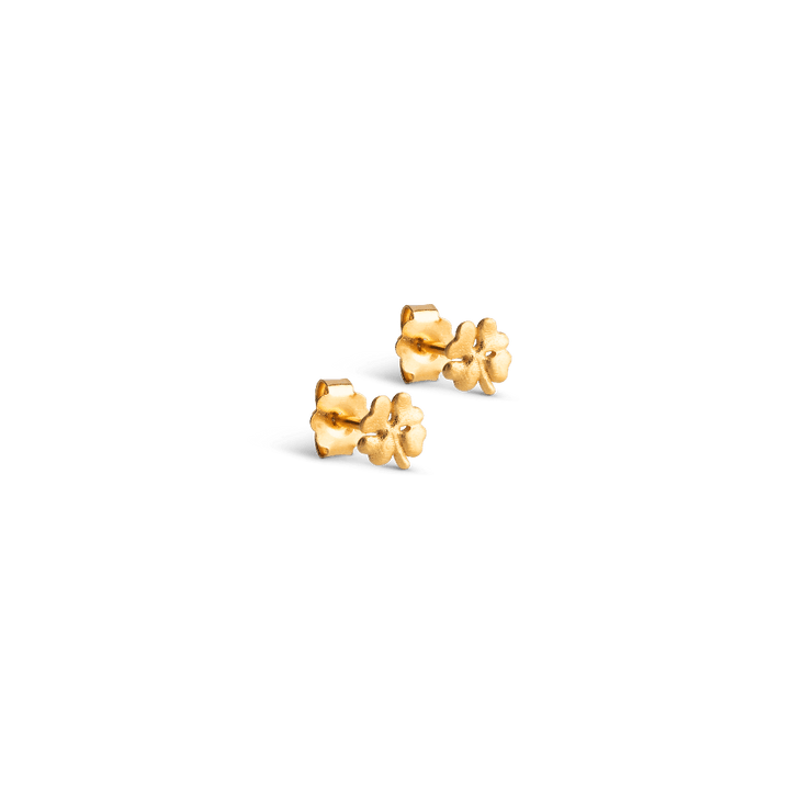 Enamel Organic Clover Small Four Clover earrings in gold-plated, small flowers in a gold look on a neutral background. Model E412GM-2