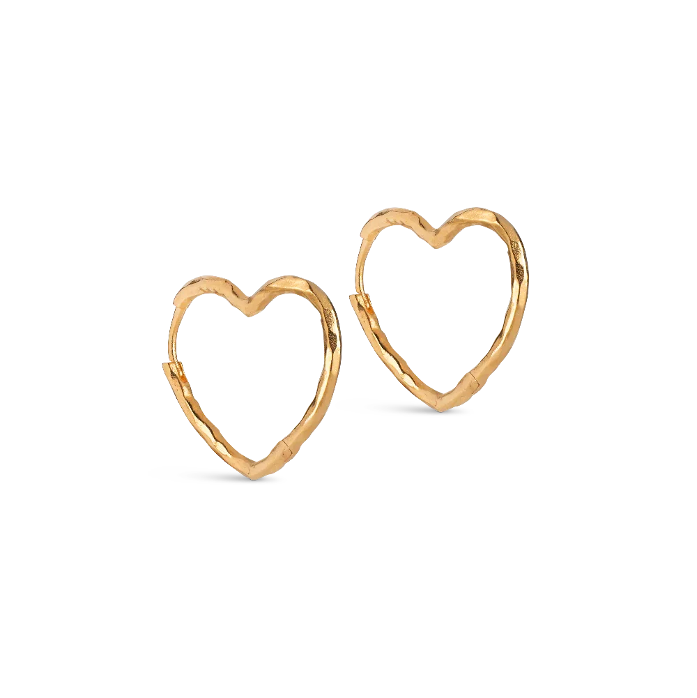 enamel organic heart medium hoops in gold-plated silver, two open heart-shaped earrings in golden finish. Model e414gm-1