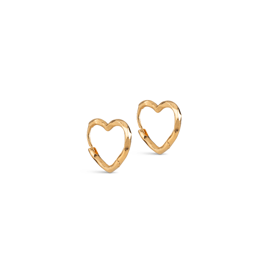 enamel organic heart small hoops in gold-plated silver, open heart-shaped earrings in shiny gold, Model e413gm-1