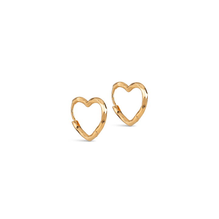 enamel organic heart small hoops in gold-plated silver, open heart-shaped earrings in shiny gold, Model e413gm-1