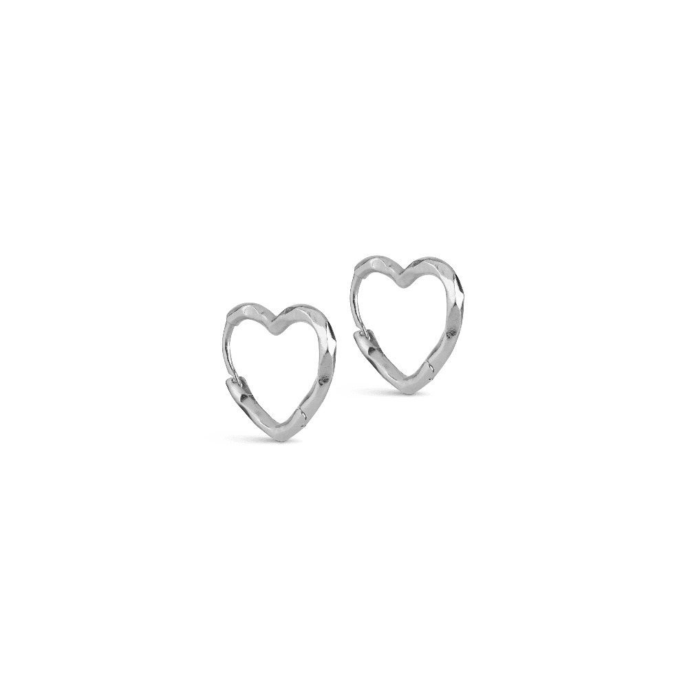 enamel organic heart small hoops in silver, small heart-shaped hoops in shiny metal, Model e413sm