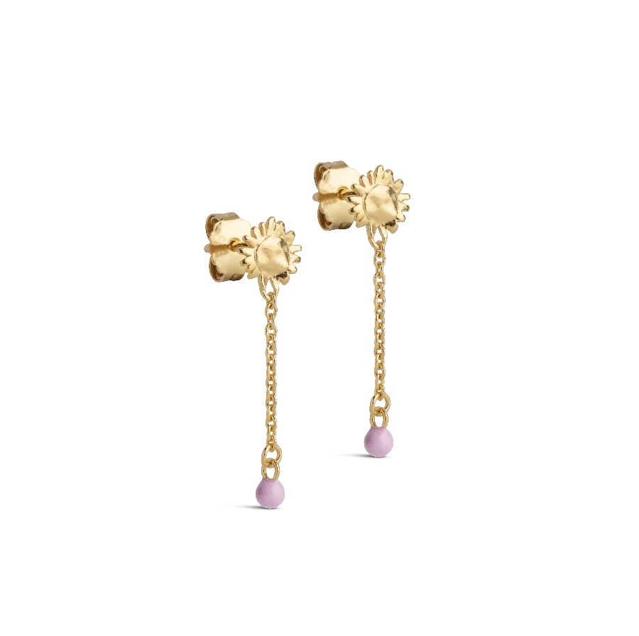 Enamel Sunshine Drop Earrings Pink, cover image shows gold earrings with pink drop, Model e423g-pink-1