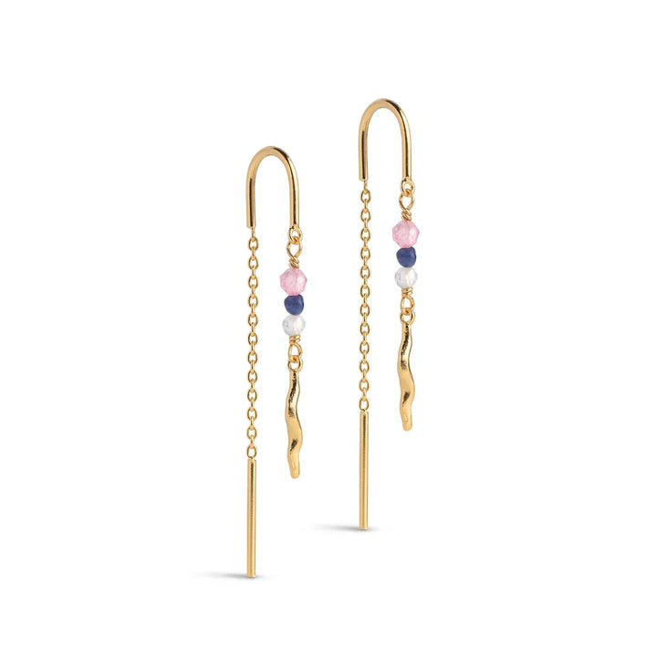 enamel viva earrings in gold-plated silver with colored pearls and chain, Model E436G-1