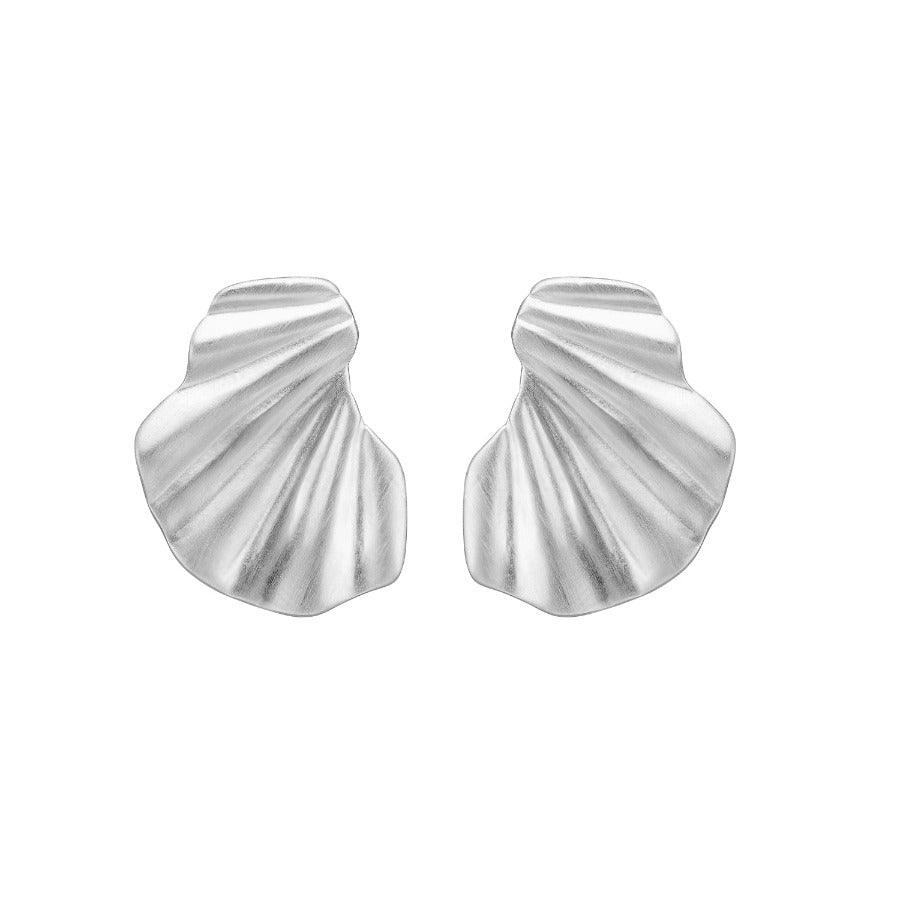 Enamel Wave Earrings in silver with wavy, matte surface, shown as front view. Model E70SM-E70SM-1.