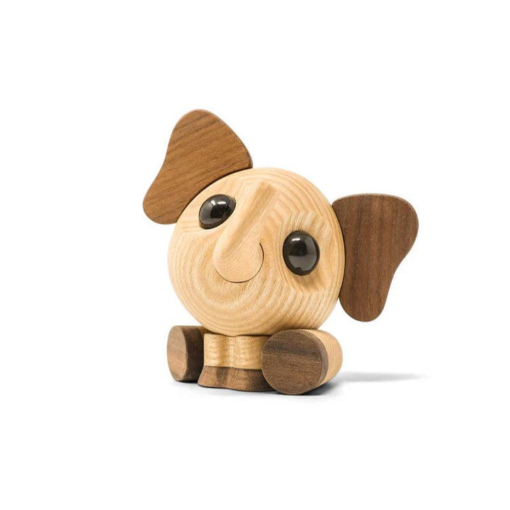 FableWood Flora the elephant, cute elephant figure in light and dark wood with big black eyes. Model 1120-1