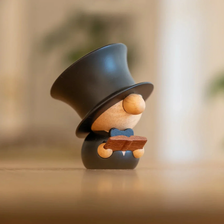 FableWood H.C. Andersen Wooden figure with black top hat and book, standing on table, Model 8001-1