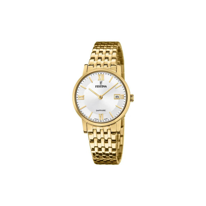 Festina Women's watch Swiss Made F200211 with white dial and elegant gold-coloured chain. Model F200211-1