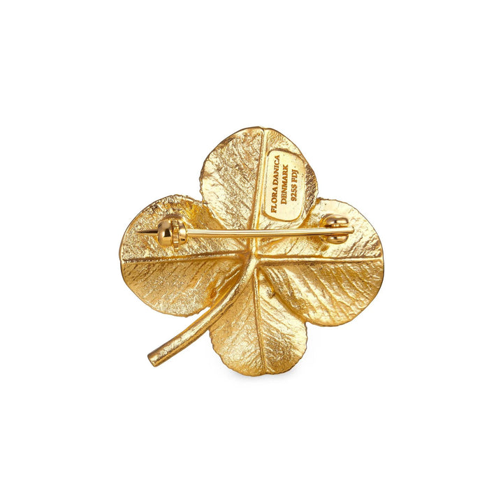 Flora Danica Four Leaf Clover Brooch Silver Gilt, detail of the back with clasp and leaf structure, Model 907-FLC-BRO-G-2