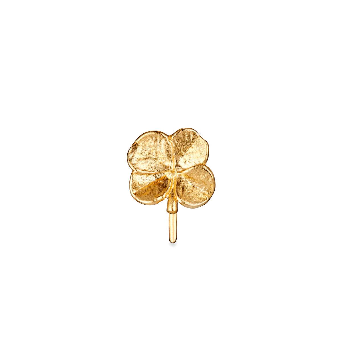Flora Danica Four Leaf Clover Gold Plated Earcuff features a golden ear clip shaped like a detailed four leaf clover. Model 907-flc-eacu-g