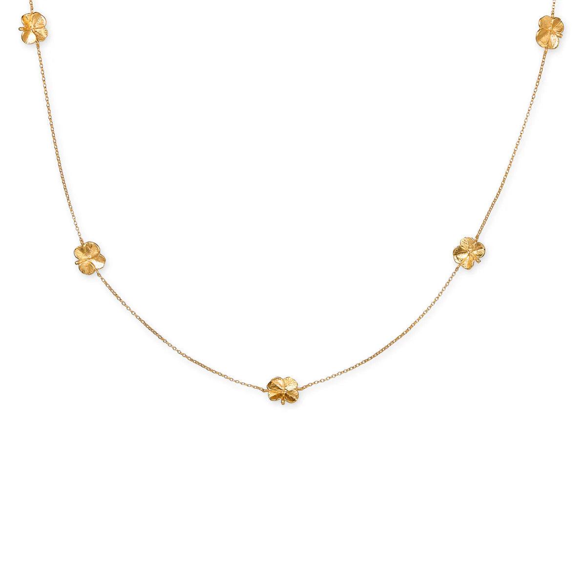 Flora Danica Four-leaf clover Necklace with five clovers in polished gold-plated look, Model FLC-NELO-G-1.