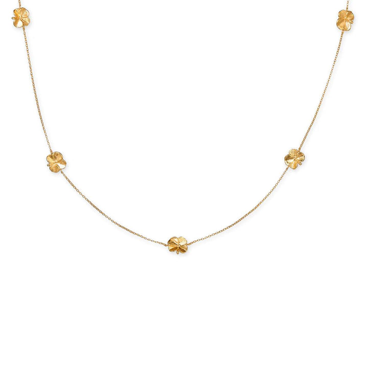 Flora Danica Four-leaf clover Necklace with five clovers in polished gold-plated look, Model FLC-NELO-G-1.