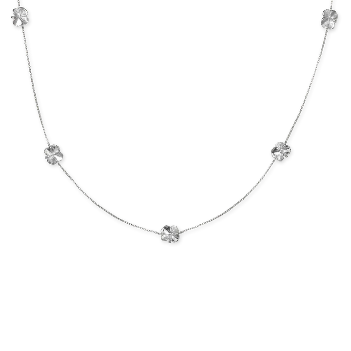 Flora Danica Four-leaf clover Necklace with five clovers in silver, elegant design with shiny clover links. Model 907-FLC-NELO-S-1