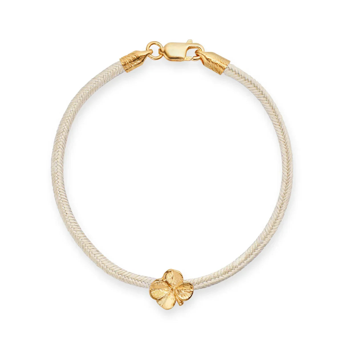 Flora Danica Four-leaf clover Silk Bracelet Champagne with gold-plated clover pendant and closure, Model 907-flc-silk-champagne-g-001-1