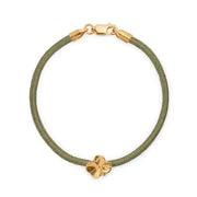 Flora Danica Four Leaf Clover Silk Bracelet Olive - Gold Plated