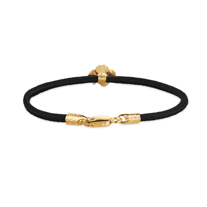 Flora Danica Firklover Silk Bracelet Black Gilt shown in black silk cord with fine gold details, Model 907-flc-silk-black-g-001-2.