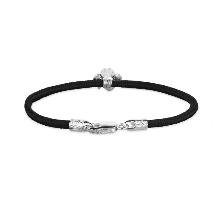Flora Danica Firklover Silk Bracelet Black Silver bracelet with black silk band and details in silver. Model 907-flc-silk-black-s-001-2