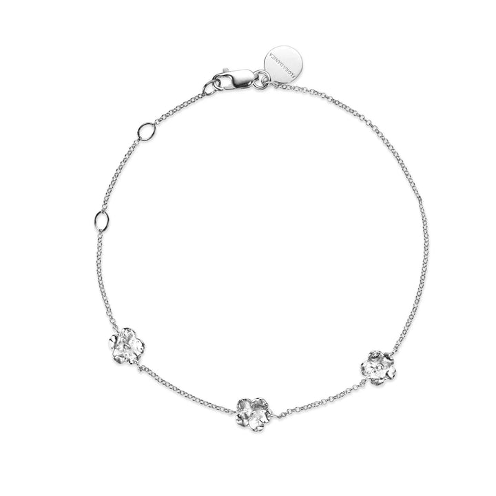 Flora Danica Forget-me-not Bracelet silver with three flowers on fine chain, Model 907-fmn-br-s-1.