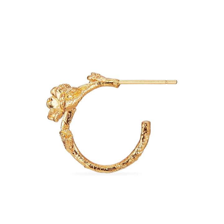 Flora Danica Forget-me-not Hoop Silver Gilt, detailed gold creole with floral structure, Model 907-fmn-hopc-g-2