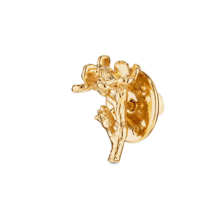 Flora Danica Forget-me-not pin, gilt, close up detail of flower and stem. Model 907-FMN-PI-G-2