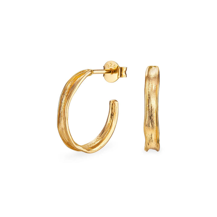 Flora Danica Grass Hoops Silver Gold-plated, round textured earrings in golden metal on a white background. Model 907-GR-HOPC-G-1