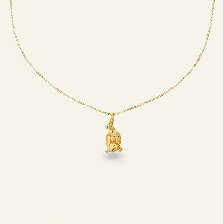 Flora Danica Rose necklace with diamond showcases an elegant gold-tone chain and detailed rose pendant. Model 57265