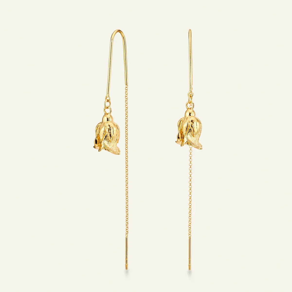 Flora Danica Rose ear pendants gold-plated with rose bud detail and long chain, Model G-1