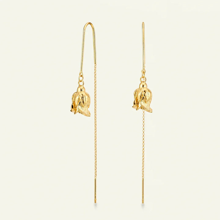 Flora Danica Rose ear pendants gold-plated with rose bud detail and long chain, Model G-1