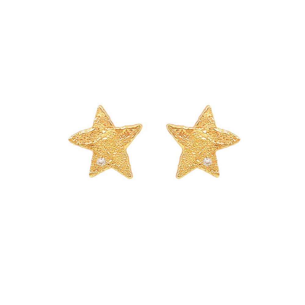 Hultquist Copenhagen Astra ear studs show small gold-plated star earrings with matte structure and clear stone. Model S08537G-1