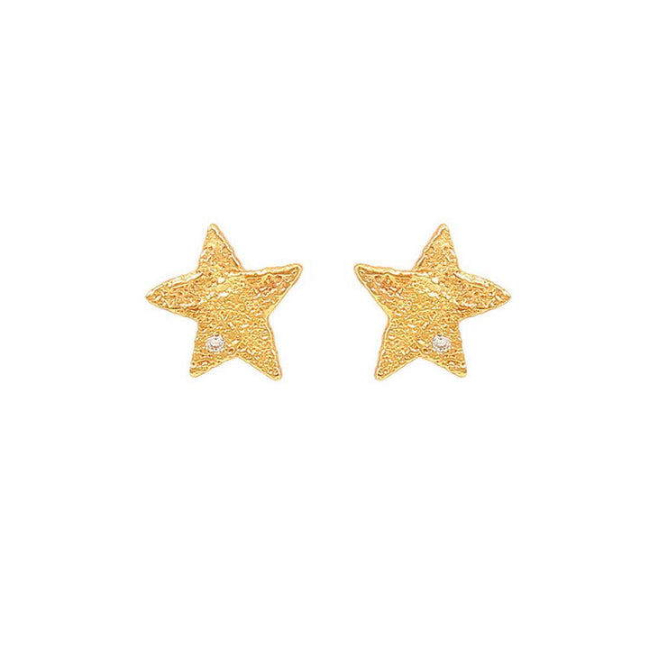 Hultquist Copenhagen Astra ear studs show small gold-plated star earrings with matte structure and clear stone. Model S08537G-1